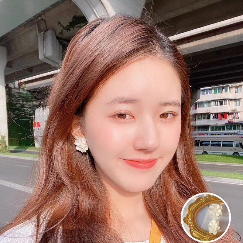 GETNOIVAS Bông Tai Mạ Bạc 925 Hình Hoa Trà Độc Đáo Thời Trang Hàn Quốc 2