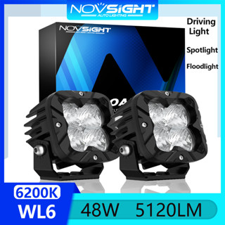 2 bóng Novsight Mọi thời tiết Đèn LED Pod vuông 3 inch Motocross Đèn lái phụ trợ Đèn pha và Đèn pha 48W 5120LM 6200K Siêu sáng