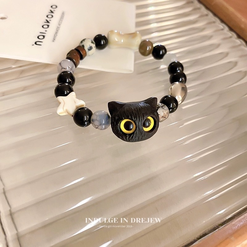 Dễ Thương Vòng Tay Chuỗi Hạt Mặt Mèo Đen Hoạt Hình Thủ Công Dành Cho Nữ