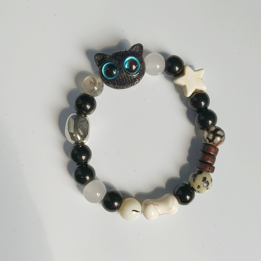 Dễ Thương Vòng Tay Chuỗi Hạt Mặt Mèo Đen Hoạt Hình Thủ Công Dành Cho Nữ