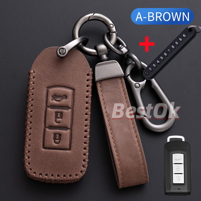 Bao Da Chìa Khoá Mitsubishi Xpander, Outlander, Triton, Attrage, Mirage, Pajero Sport handmade Da Thật 003