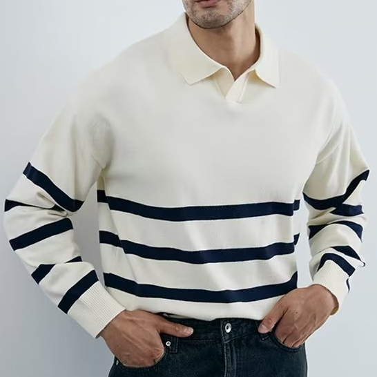 Áo sweater polo Tay Dài Dáng Rộng Họa Tiết Kẻ Sọc Màu Sắc Tương Phản Phong Cách Hàn Quốc Thời Trang Thu Đông Cho Nam
