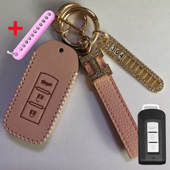 Bao Da Chìa Khoá Mitsubishi Xpander, Outlander, Triton, Attrage, Mirage, Pajero Sport handmade Da Thật 003