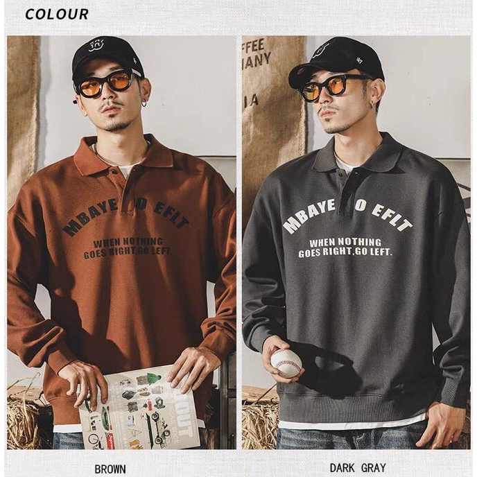 YIPINYOUYOU Áo Nỉ Dài Tay Form Rộng Phong Cách Nhật Bản Cho Nam