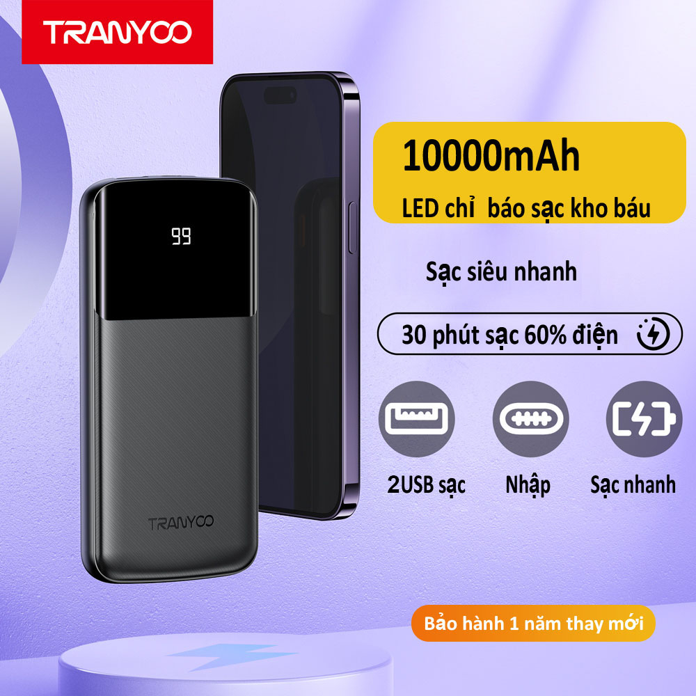 Pin Sạc dự phòng có sạc nhanh 10000mAh/20000mAh Màn hình LED TRANYOO PD/QC cho i Phone Samsung Xiaomi