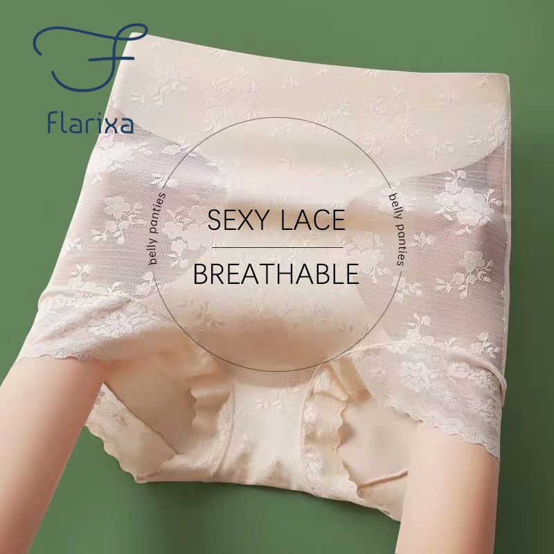Flarixa Quần Lót Ren Lưng Cao Định Hình Eo Thon Thoáng Khí Cho Nữ