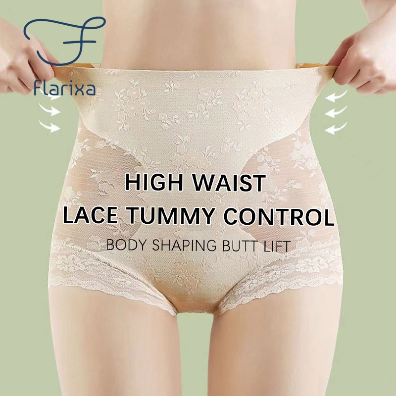 Flarixa Quần Lót Ren Lưng Cao Định Hình Eo Thon Thoáng Khí Cho Nữ