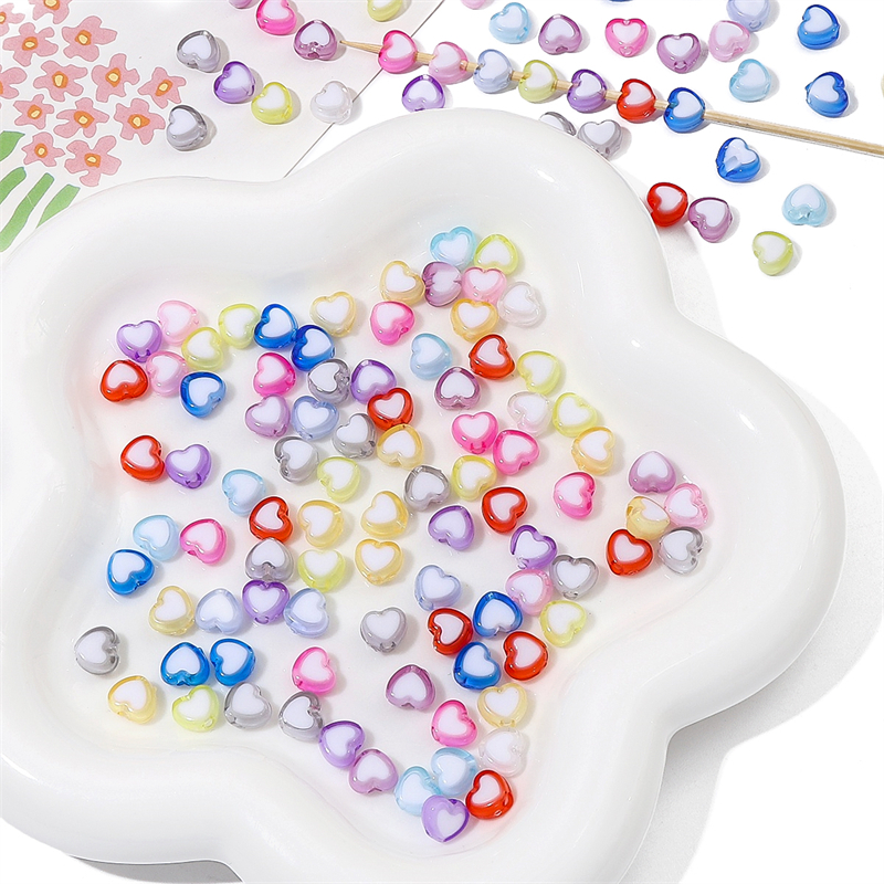 Hạt Cườm Hình Trái Tim Hai Màu Bằng acrylic 8x7mm Dùng Làm Trang Sức Thủ Công