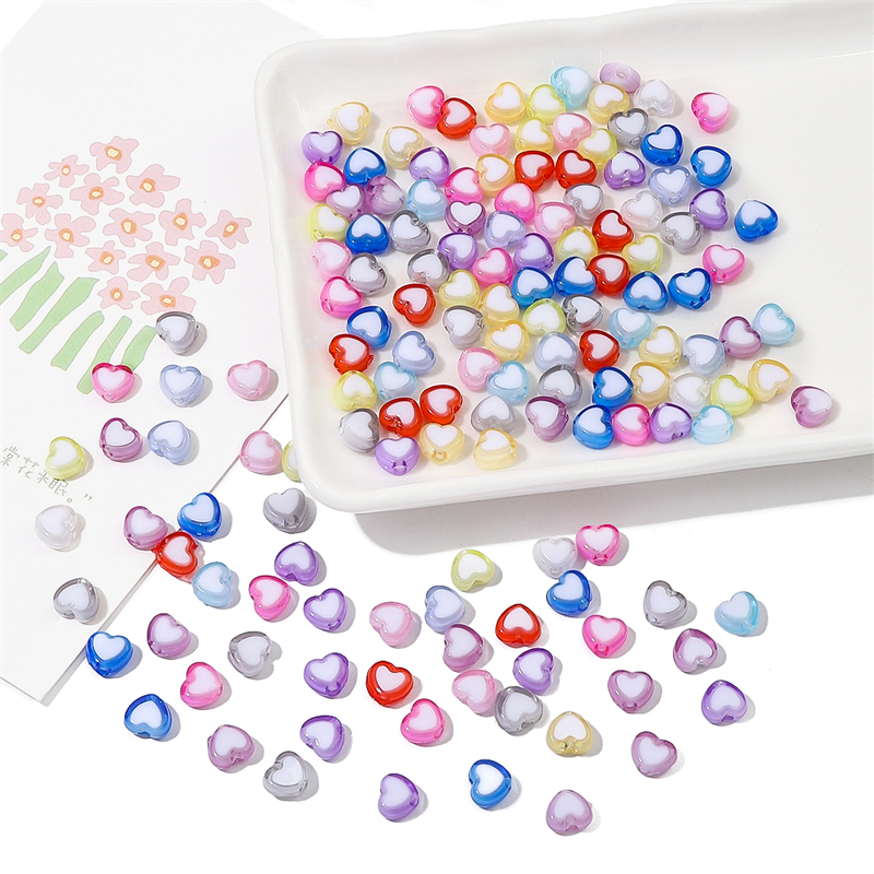 Hạt Cườm Hình Trái Tim Hai Màu Bằng acrylic 8x7mm Dùng Làm Trang Sức Thủ Công