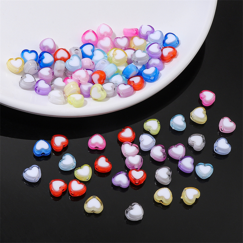 Hạt Cườm Hình Trái Tim Hai Màu Bằng acrylic 8x7mm Dùng Làm Trang Sức Thủ Công