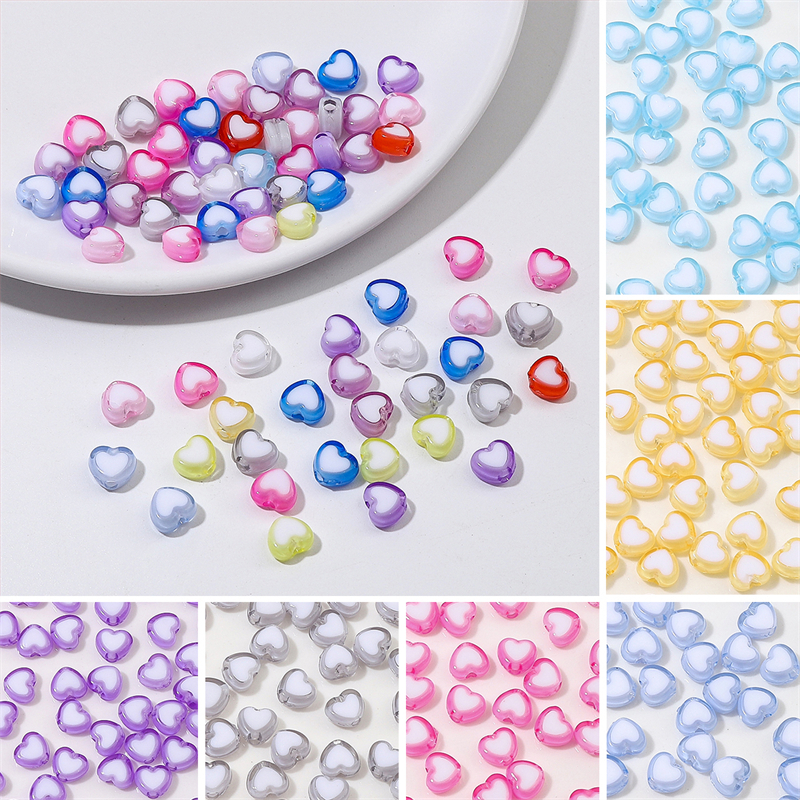 Hạt Cườm Hình Trái Tim Hai Màu Bằng acrylic 8x7mm Dùng Làm Trang Sức Thủ Công