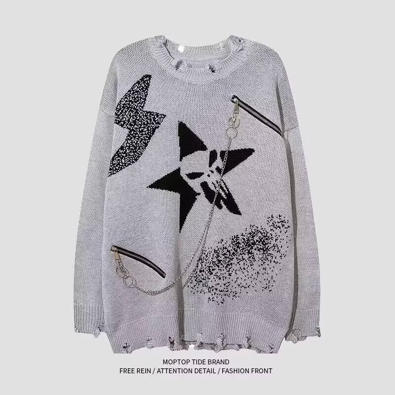 Aokang Áo sweater Dệt Kim Cao Cấp Phối Dây Xích Thời Trang Đường Phố Mỹ Dành Cho Nam Nữ