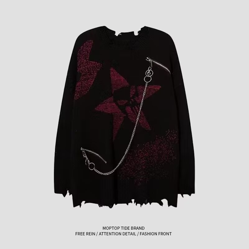 Aokang Áo sweater Dệt Kim Cao Cấp Phối Dây Xích Thời Trang Đường Phố Mỹ Dành Cho Nam Nữ