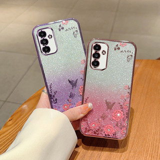 Samsung Ốp Điện Thoại tpu Mềm Trong Suốt Họa Tiết Hoa Và Bướm Lấp Lánh Dành Cho Samsunggalaxy a7 a54 a71 a51 a14 a20s a50s