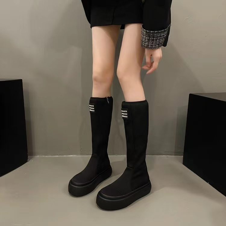 Giày Bốt Nữ Cổ Cao 4cm Màu Đen Thời Trang 2023