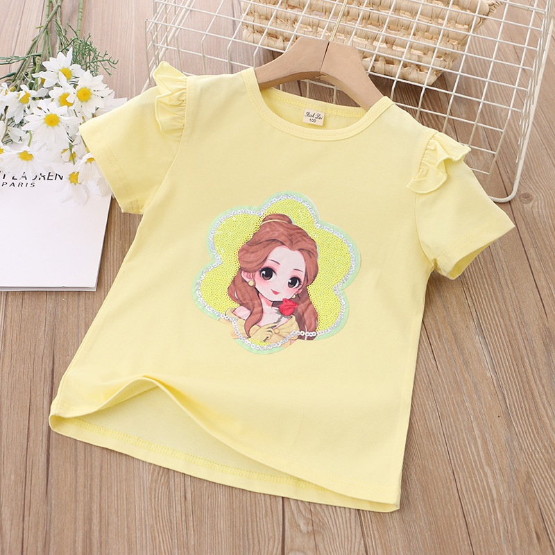 Áo Thun cotton In Họa Tiết Hoạt Hình Dễ Thương Thời Trang Mùa Hè Cho Bé Gái 3-8 Tuổi