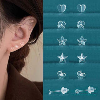 1 Cặp Bông Tai Đinh Tán Bằng Nhựa Trong Suốt Có Ghim Kẹp Hỗ Trợ Giấc Ngủ