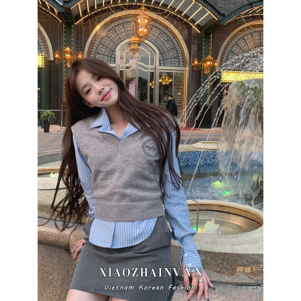 Xiaozhainv Áo Ba Lỗ Dệt Kim Mỏng Vừa Vặn Cổ Chữ v Thời Trang Hàn Quốc 3 Màu Lựa Chọn Cho Nữ