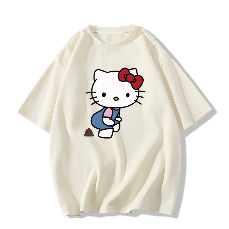 SELVZE Áo Thun cotton Tay Ngắn Dáng Rộng In Họa Tiết Hoạt Hình Vui Nhộn Thời Trang