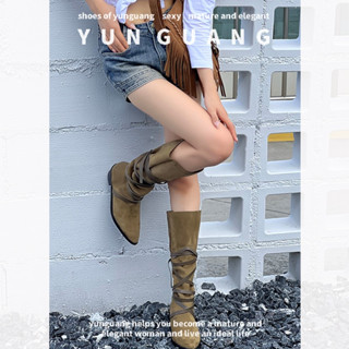 Yunguang Giày Boot Cao Bồi Mũi Nhọn Thời Trang Dành Cho Nữ