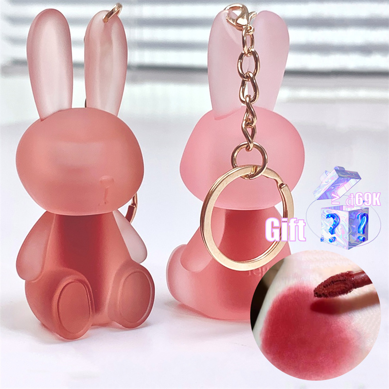 ABPOPA Son môi gegebear đất sét lì màu nude đỏ nâu không thấm nước lâu trôi chống dính cốc kèm móc khóa thỏ dễ thương 3ml