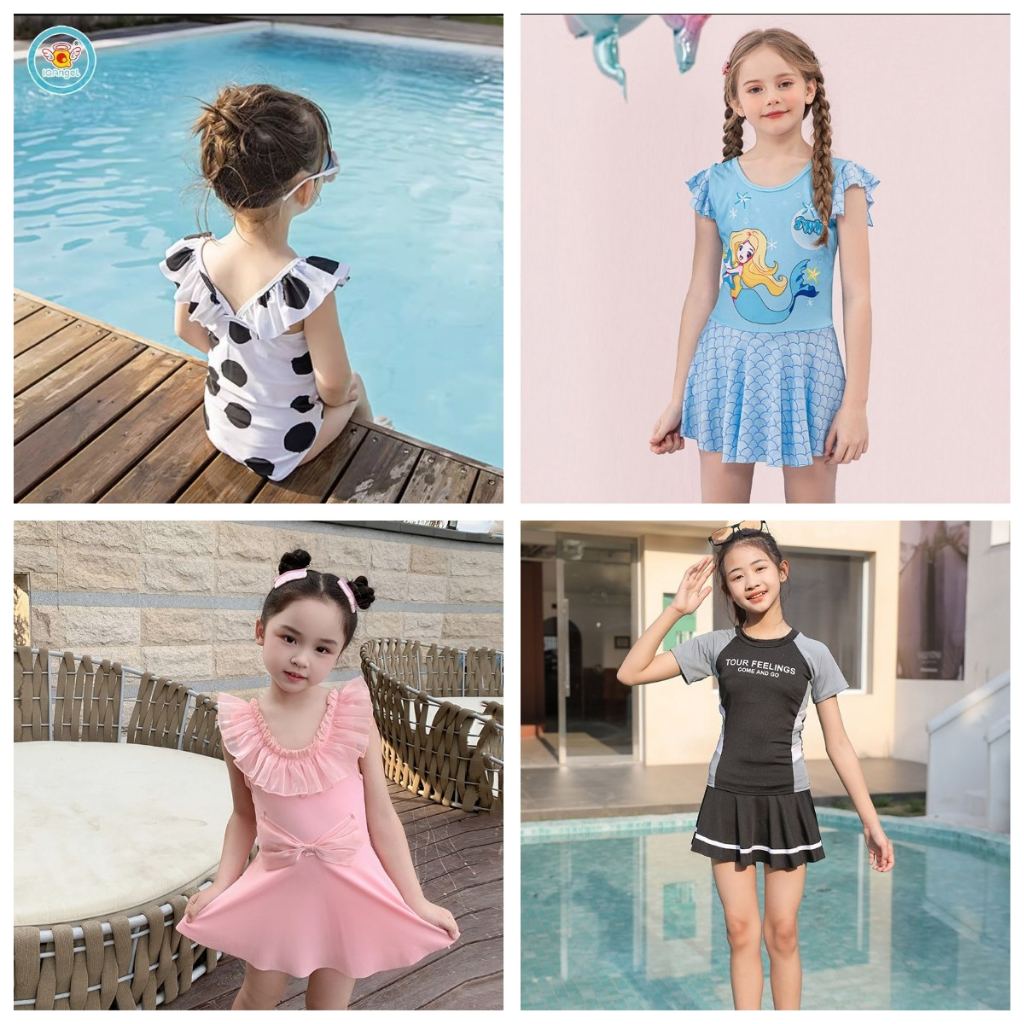 Bộ Đồ Bơi Thể Thao Tay Ngắn Chống Nắng Nhanh Khô Thời Trang Mùa Hè Cho Bé Gái