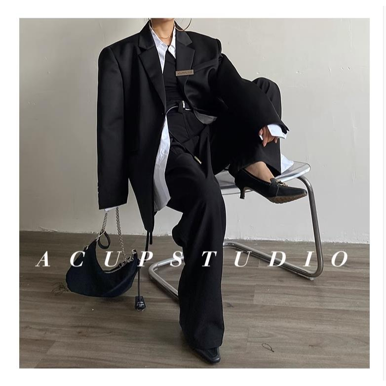 Đen Áo Khoác blazer Chất satin Bóng Thời Trang Mùa Thu 2023 Cho Nữ