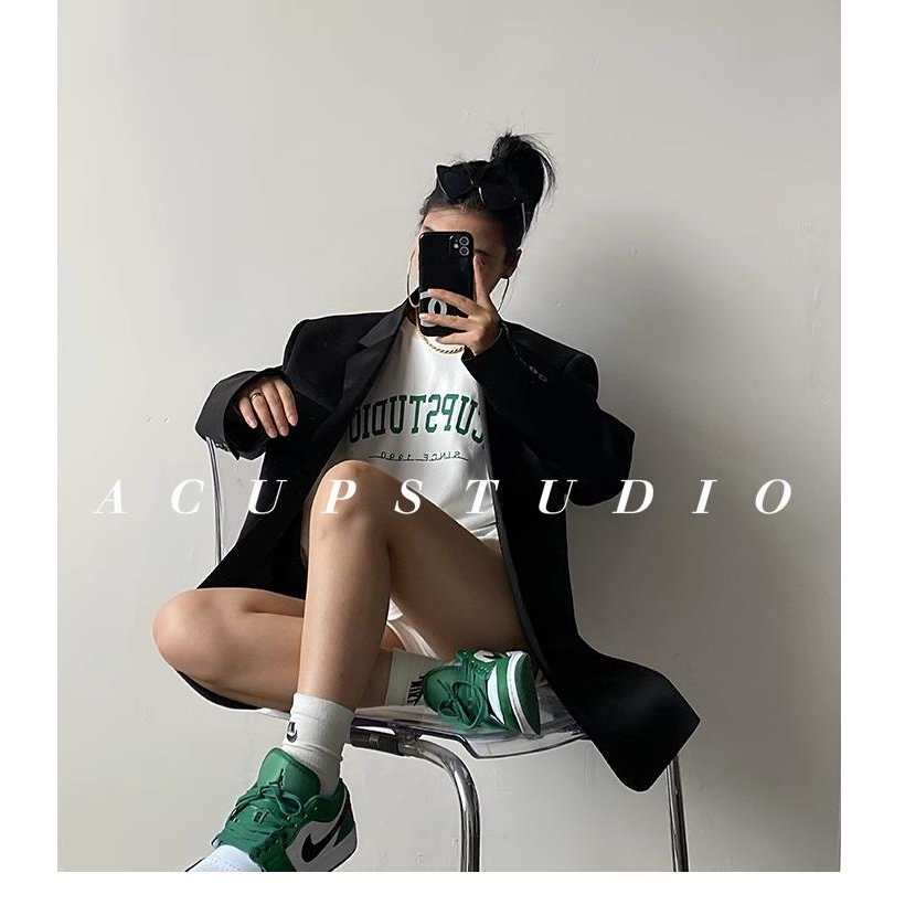 Đen Áo Khoác blazer Chất satin Bóng Thời Trang Mùa Thu 2023 Cho Nữ