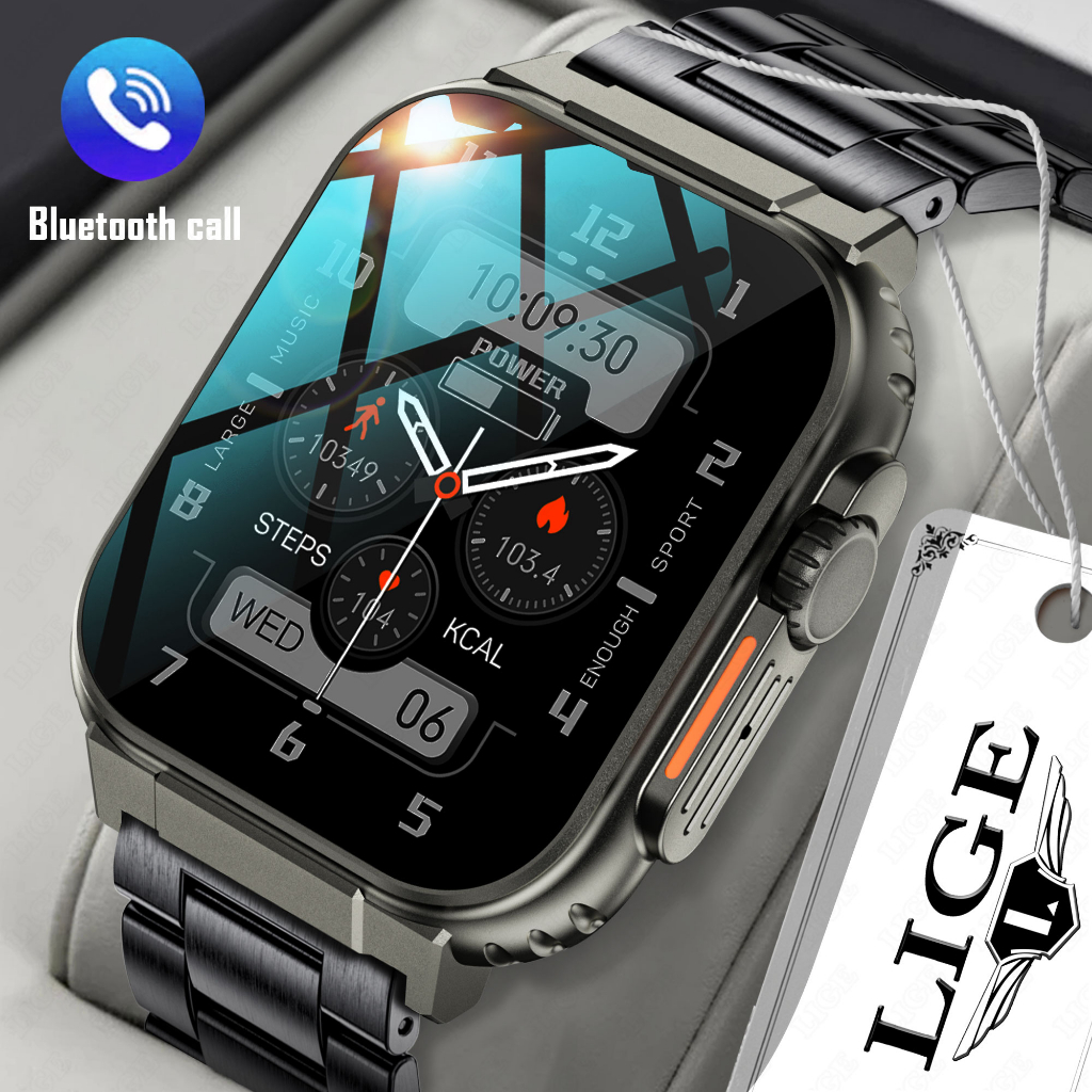 Đồng hồ thông minh LIGE Call Nam 1,96 inch Cảm ứng đầy đủ Pin 600mAh Đồng hồ thể thao IP68 Chống nước hỗ trợ tập thể dục Hỗ trợ ghi âm Kết nối âm nhạc Smart Watch