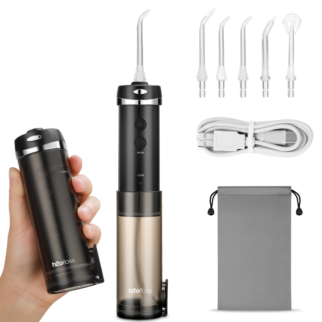 Bộ Dụng Cụ Làm Sạch Răng Miệng Không Dây h2ofloss Với 5 Vòi Thay Thế Và Vòi Phun Nước 200ml 5 Chế Độ Điều Chỉnh Được Kèm Chức Năng Mát Xa