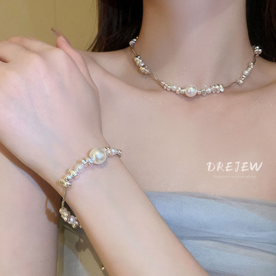 DREJEW Vòng cổ Bạc Ghép Nối Ngọc Trai Không Đều Sang Trọng Thiết Kế Không Đồng Đều Không Đối Xứng Trang Sức