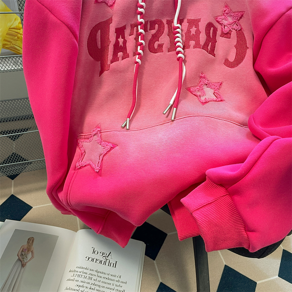 Áo Khoác Hoodie áo len dài tay Thêu Hình Trái Cây Rồng / Ngôi Sao Màu Hồng gradient Đường Phố Mỹ Ngọt Ngào Thời Trang Thu Đông Cho Nữ
