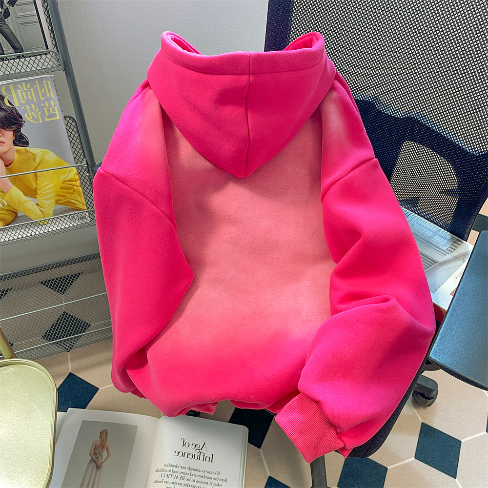 Áo Khoác Hoodie áo len dài tay Thêu Hình Trái Cây Rồng / Ngôi Sao Màu Hồng gradient Đường Phố Mỹ Ngọt Ngào Thời Trang Thu Đông Cho Nữ