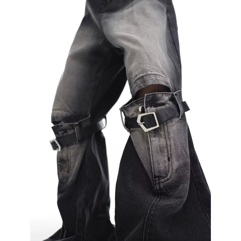 Mới Quần jeans Dài quần jean nam Rách Gối Thời Trang Dành quần bò Nam Nữ oversize Quần bò rách gối hiphop quần jean baggy