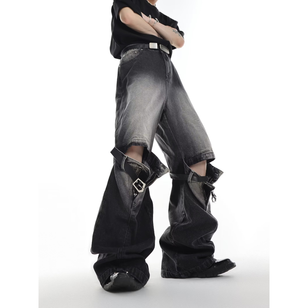 Mới Quần jeans Dài quần jean nam Rách Gối Thời Trang Dành quần bò Nam Nữ oversize Quần bò rách gối hiphop quần jean baggy