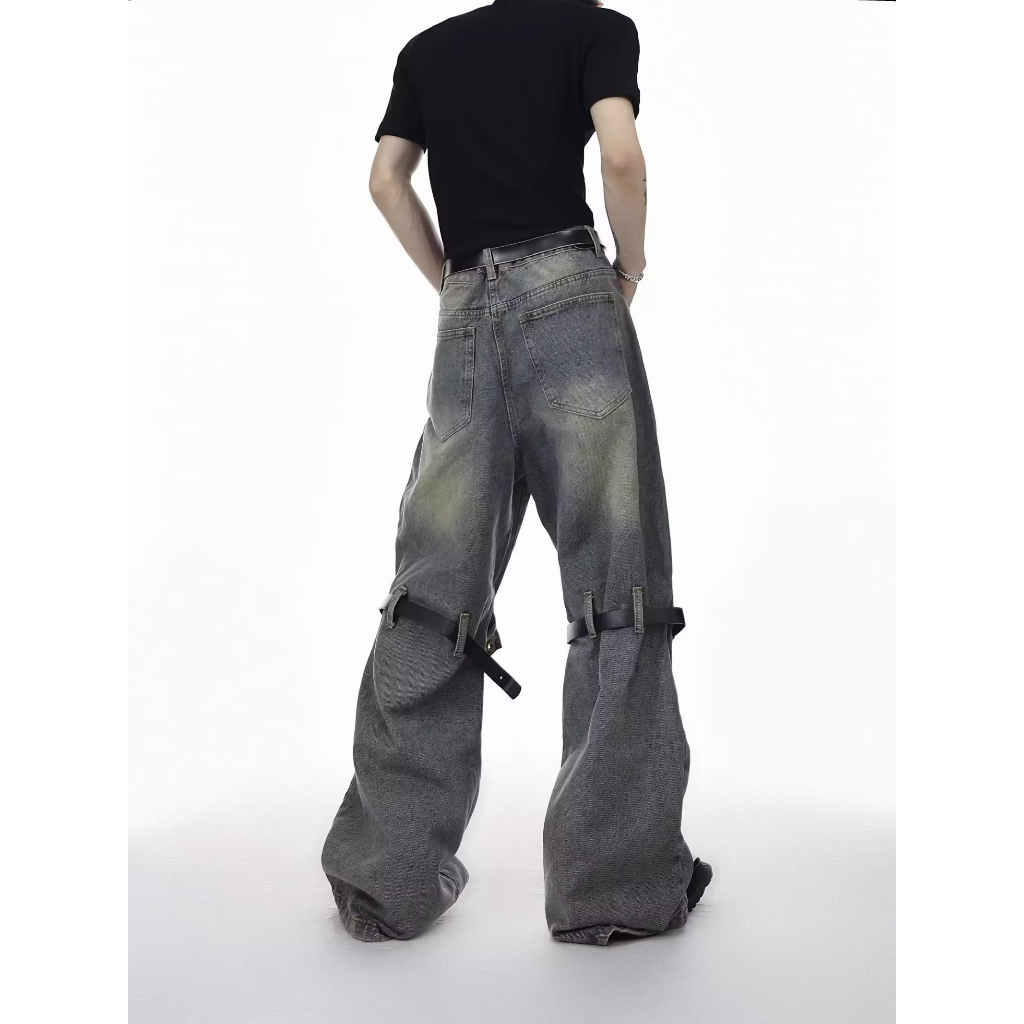 Mới Quần jeans Dài quần jean nam Rách Gối Thời Trang Dành quần bò Nam Nữ oversize Quần bò rách gối hiphop quần jean baggy