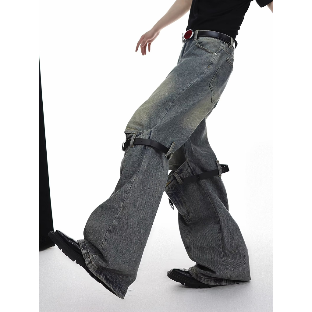 Mới Quần jeans Dài quần jean nam Rách Gối Thời Trang Dành quần bò Nam Nữ oversize Quần bò rách gối hiphop quần jean baggy