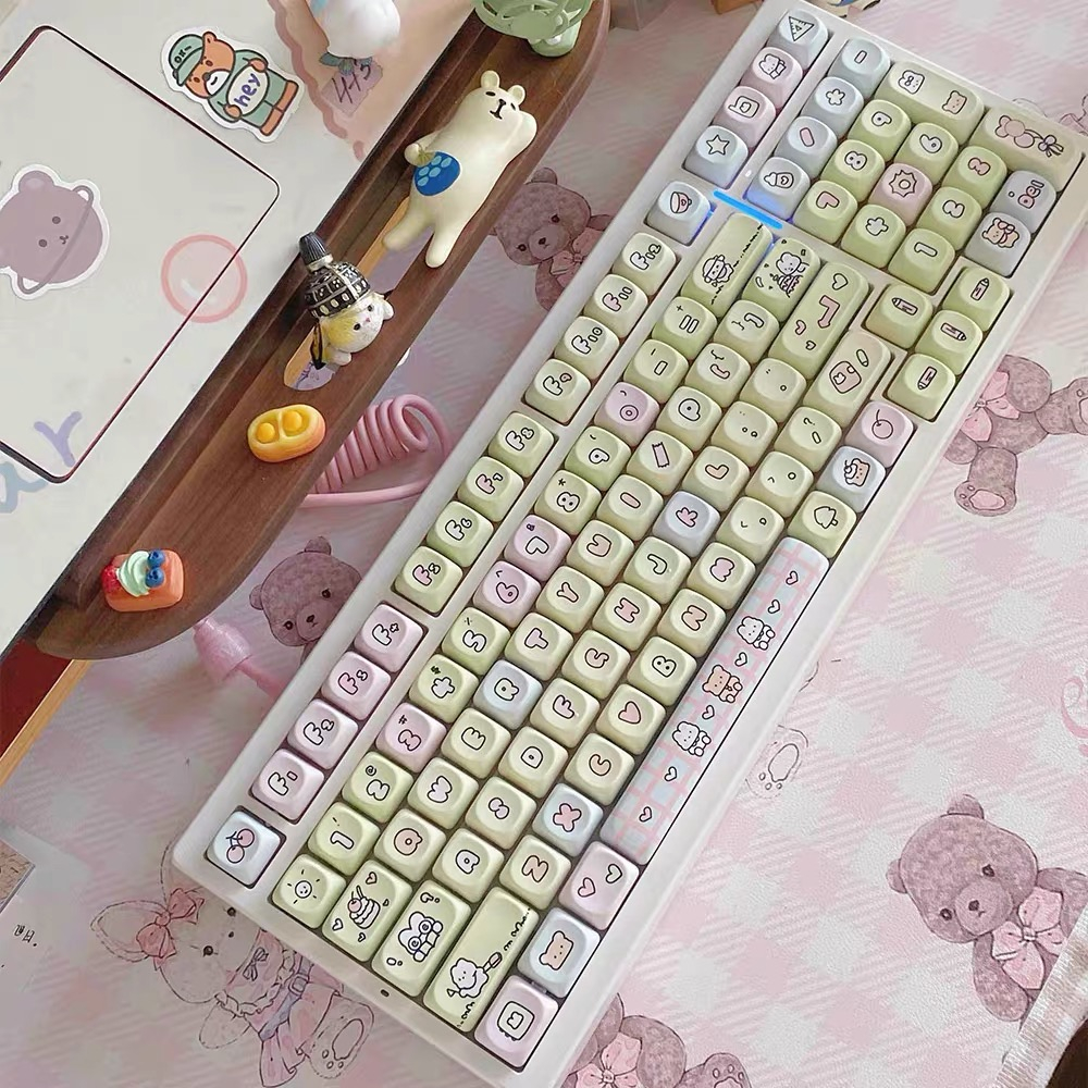 140 Phím Tình yêu của thỏ và gấu Keycaps MOA PBT Năm mặt thăng hoa nhiệt Dễ Thương 61/64/68/75/84/87/104/108 Dễ Thương Bàn Phím Cơ Keycap