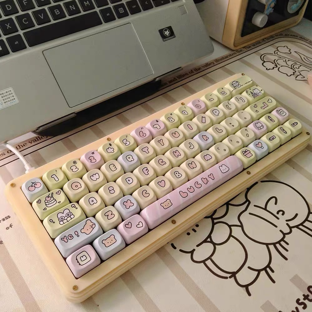 140 Phím Tình yêu của thỏ và gấu Keycaps MOA PBT Năm mặt thăng hoa nhiệt Dễ Thương 61/64/68/75/84/87/104/108 Dễ Thương Bàn Phím Cơ Keycap
