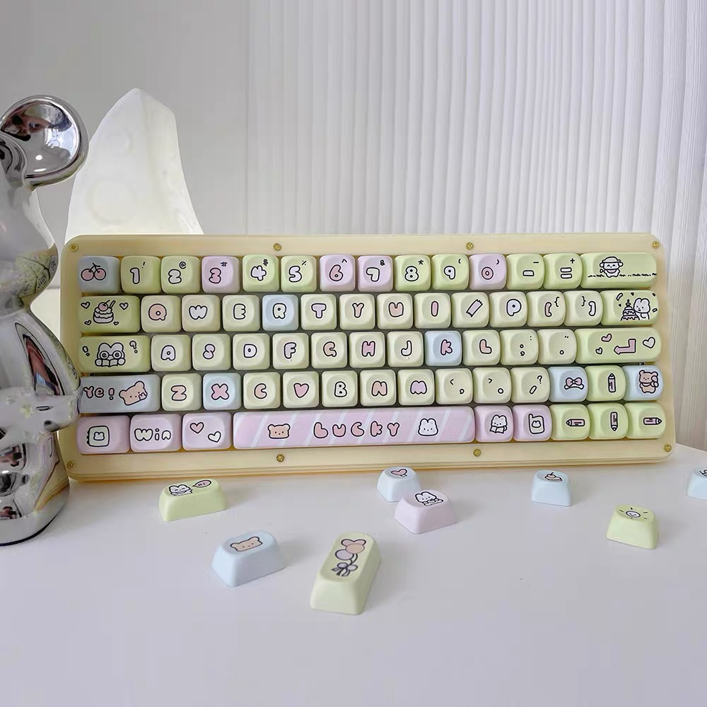 140 Phím Tình yêu của thỏ và gấu Keycaps MOA PBT Năm mặt thăng hoa nhiệt Dễ Thương 61/64/68/75/84/87/104/108 Dễ Thương Bàn Phím Cơ Keycap