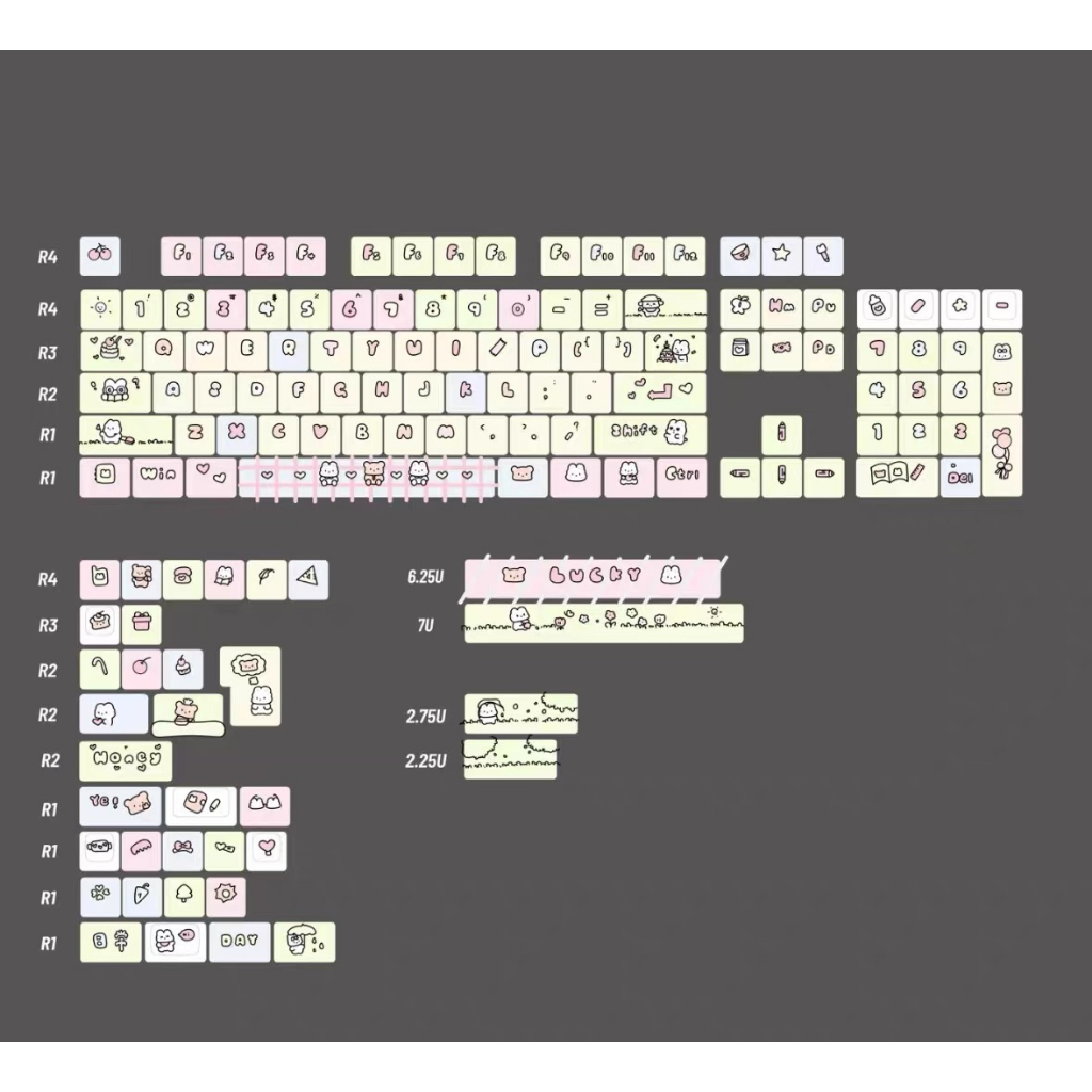 140 Phím Tình yêu của thỏ và gấu Keycaps MOA PBT Năm mặt thăng hoa nhiệt Dễ Thương 61/64/68/75/84/87/104/108 Dễ Thương Bàn Phím Cơ Keycap