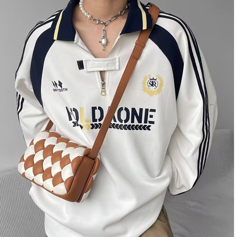 Áo Thun polo Dài Tay Form Rộng Họa Tiết Sọc Tương Phản Phong Cách Đại Học Mỹ Cho Nam