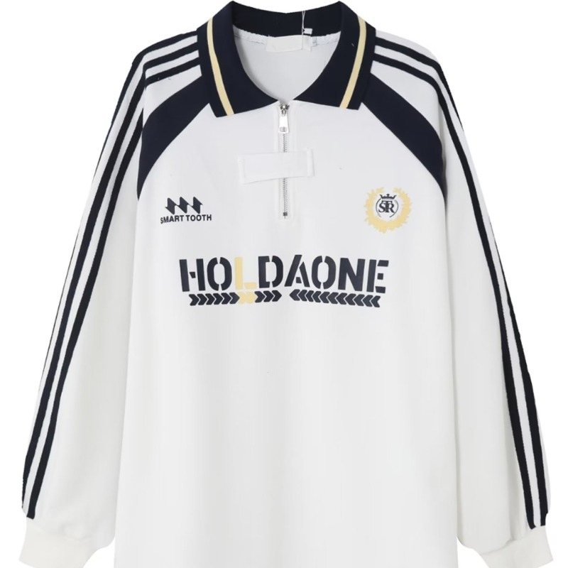 Áo Thun polo Dài Tay Form Rộng Họa Tiết Sọc Tương Phản Phong Cách Đại Học Mỹ Cho Nam