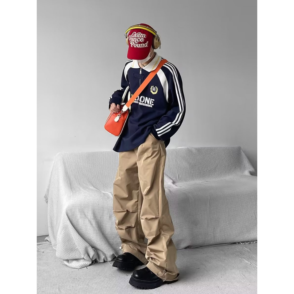 Áo Thun polo Dài Tay Form Rộng Họa Tiết Sọc Tương Phản Phong Cách Đại Học Mỹ Cho Nam