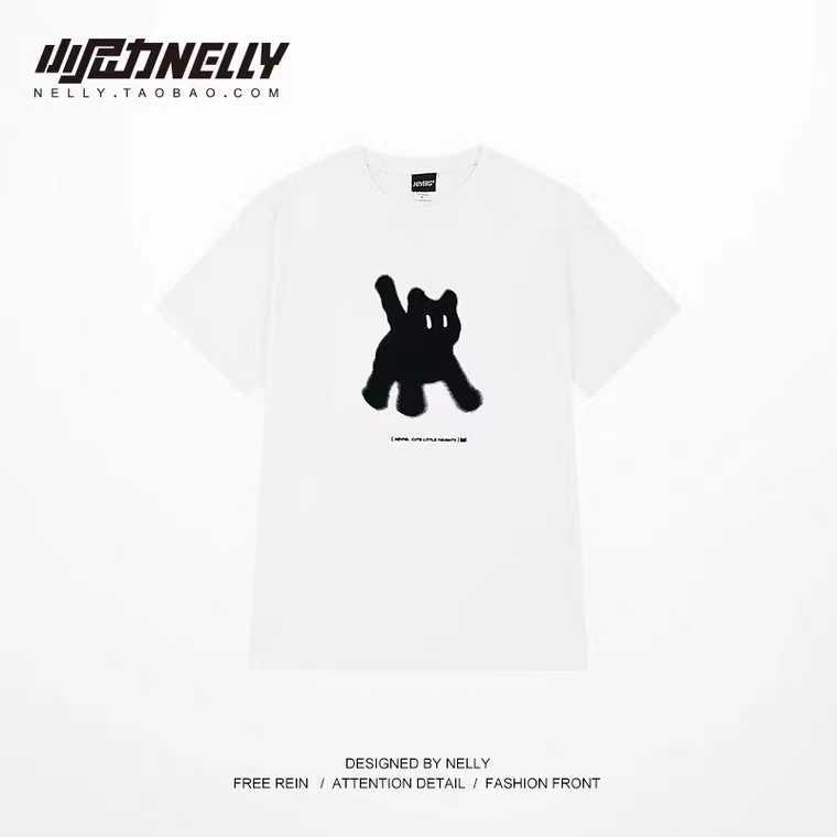 NELLY Áo Thun Cotton Tay Ngắn Dáng Rộng In Hình Mèo Đen Thời Trang Unisex Cho Nam Và Nữ 11622