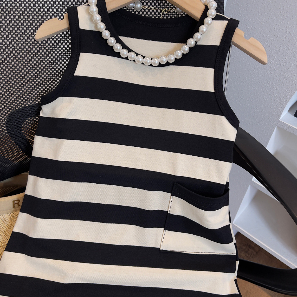 Đầm cotton Sát Nách Kẻ Sọc Thời Trang Mùa Hè Xinh Xắn Cho Bé Gái