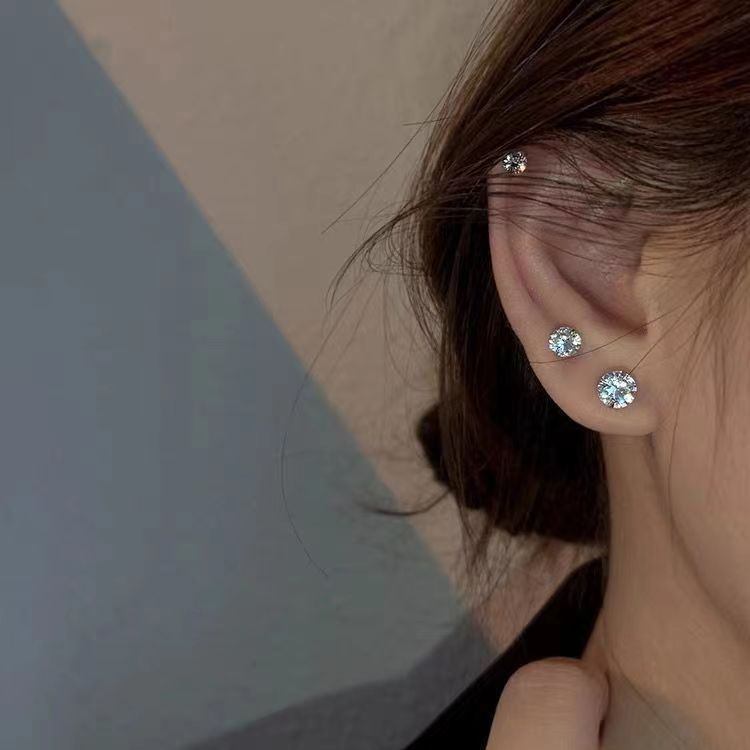 Khuyên tai bạc nữ nụ đá tròn Bông tai bạc 925 nam nhiều size