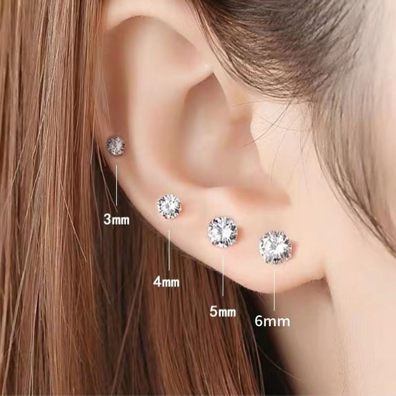 Khuyên tai bạc nữ nụ đá tròn Bông tai bạc 925 nam nhiều size