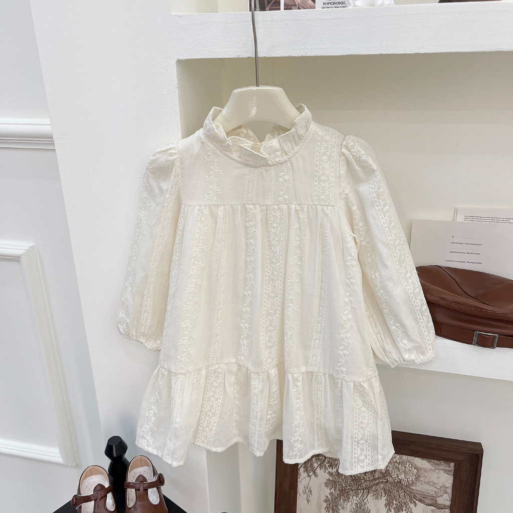 Đầm Công Chúa Tay Dài Thêu Ren Dễ Thương Cho Bé Gái