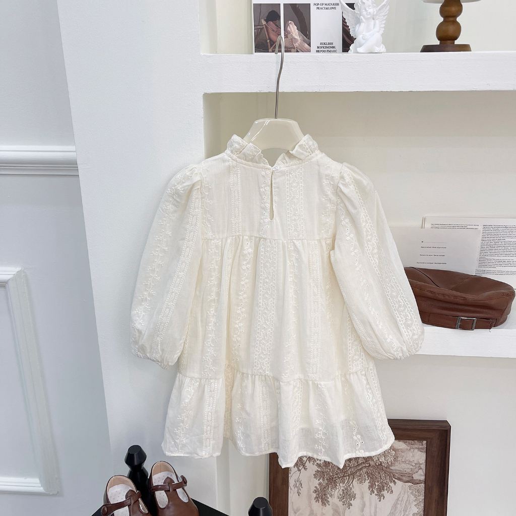 Đầm Công Chúa Tay Dài Thêu Ren Dễ Thương Cho Bé Gái